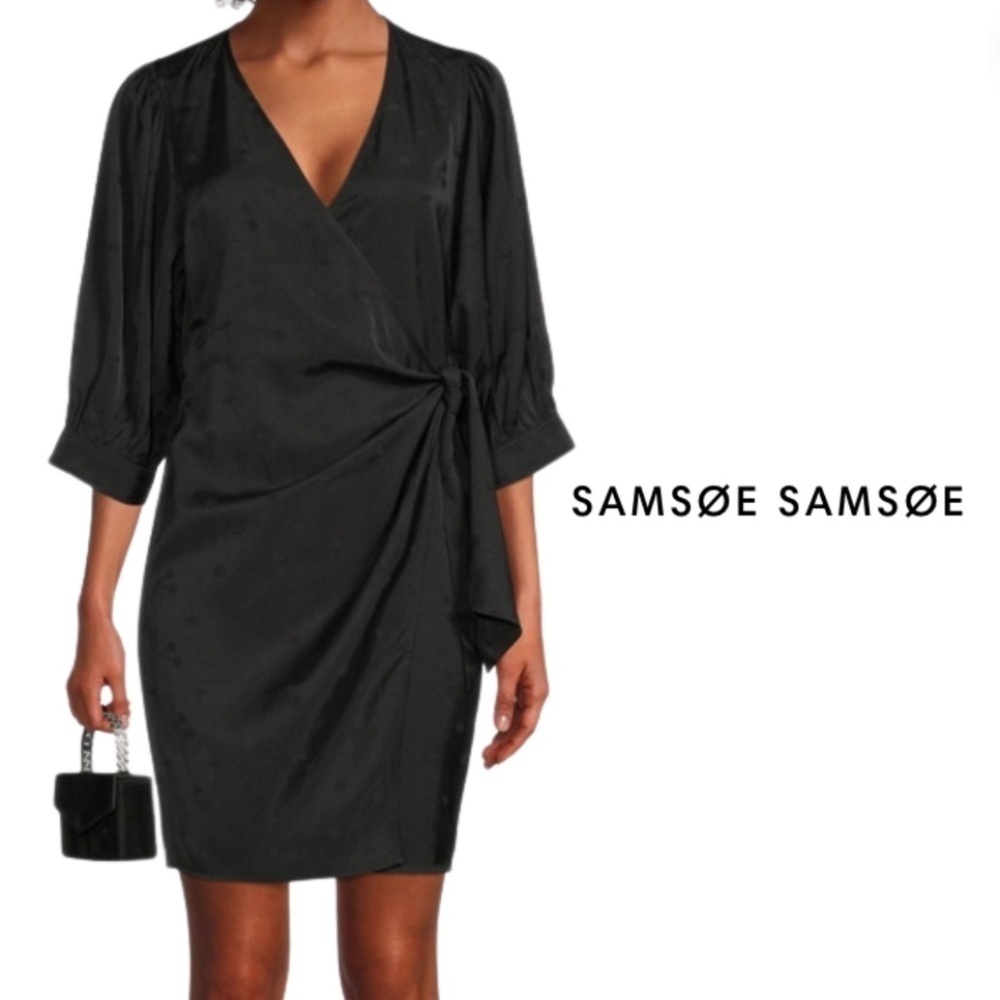 SAMSØE SAMSØE Celestina Mini Wrap Dress Textured Black - Size XS